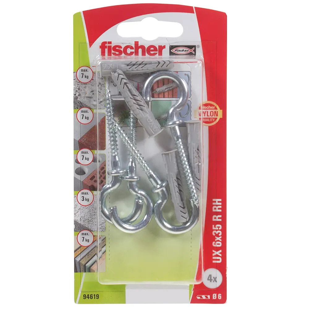 Дюбель универсальный Fischer UX с крюком-полукольцом 6x35 мм нейлон 4 шт STLM-2202726 - Вид №2