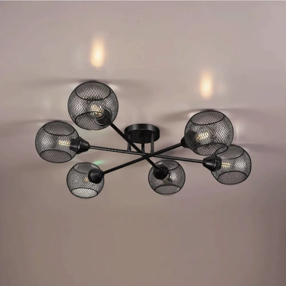 Люстра потолочная Эйр РС23634 6 ламп 18 м² цвет черный РОССВЕТ STLM-2022427