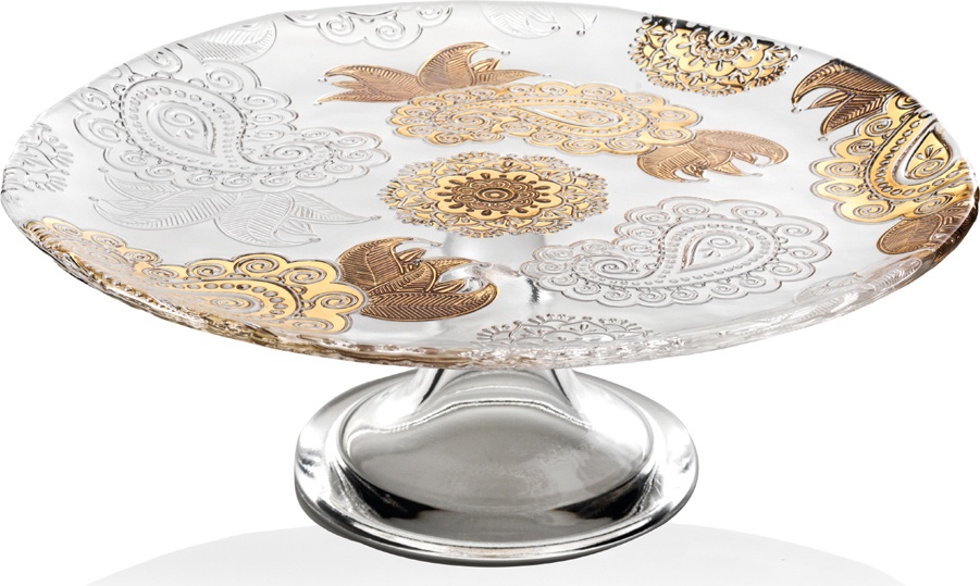 10612726 IVV Блюдо на ножке IVV "Пашмина" 30см (золотист. узор) Стекло 
