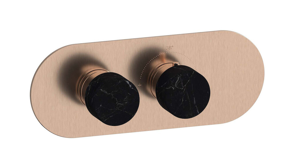 Комплект наружных частей термостата на 1 потребителей - горизонтальная овальная панель с ручками Marmo WE ARE IB eua122srnmr_2 Brushed Rose Gold Aqua