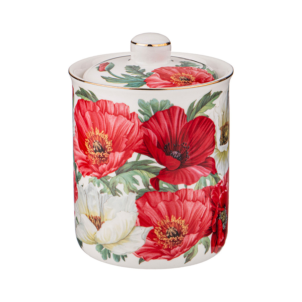 104-784 Посуда фарфоровая Маки банка с крышкой 1 220 мл Lefard 