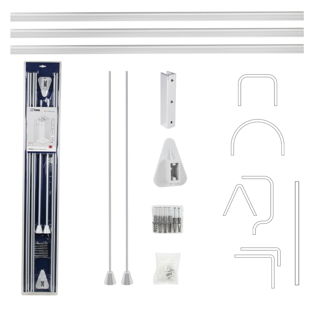 GFmark - Карниз в ванную, угловой, универсальный, белый, с гибкой перекладиной, код: 100011 