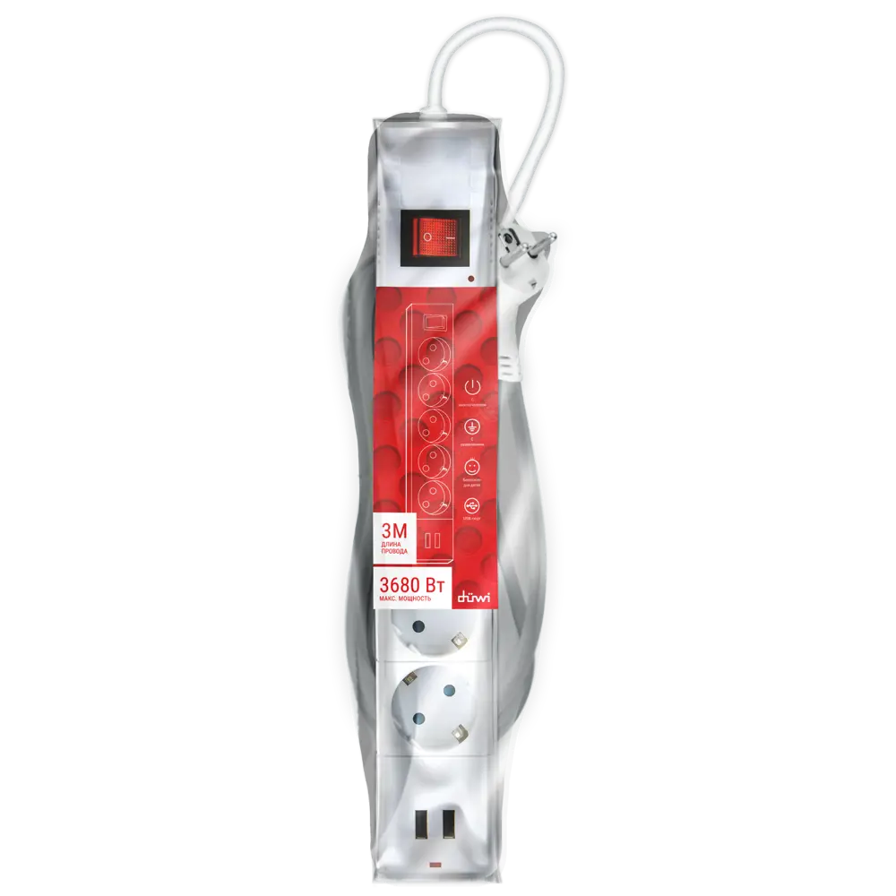 Сетевой удлинитель DUWI с USB-портами - 5 розеток и заземление 89190799 STLM-0079613 - Вид №2