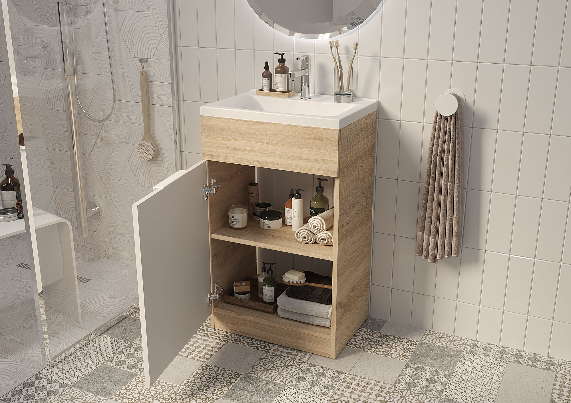 Ц0000000523 Тумба с раковиной Revo 50Н 1д. Дуб Сонома 1 Marka  - Вид №1