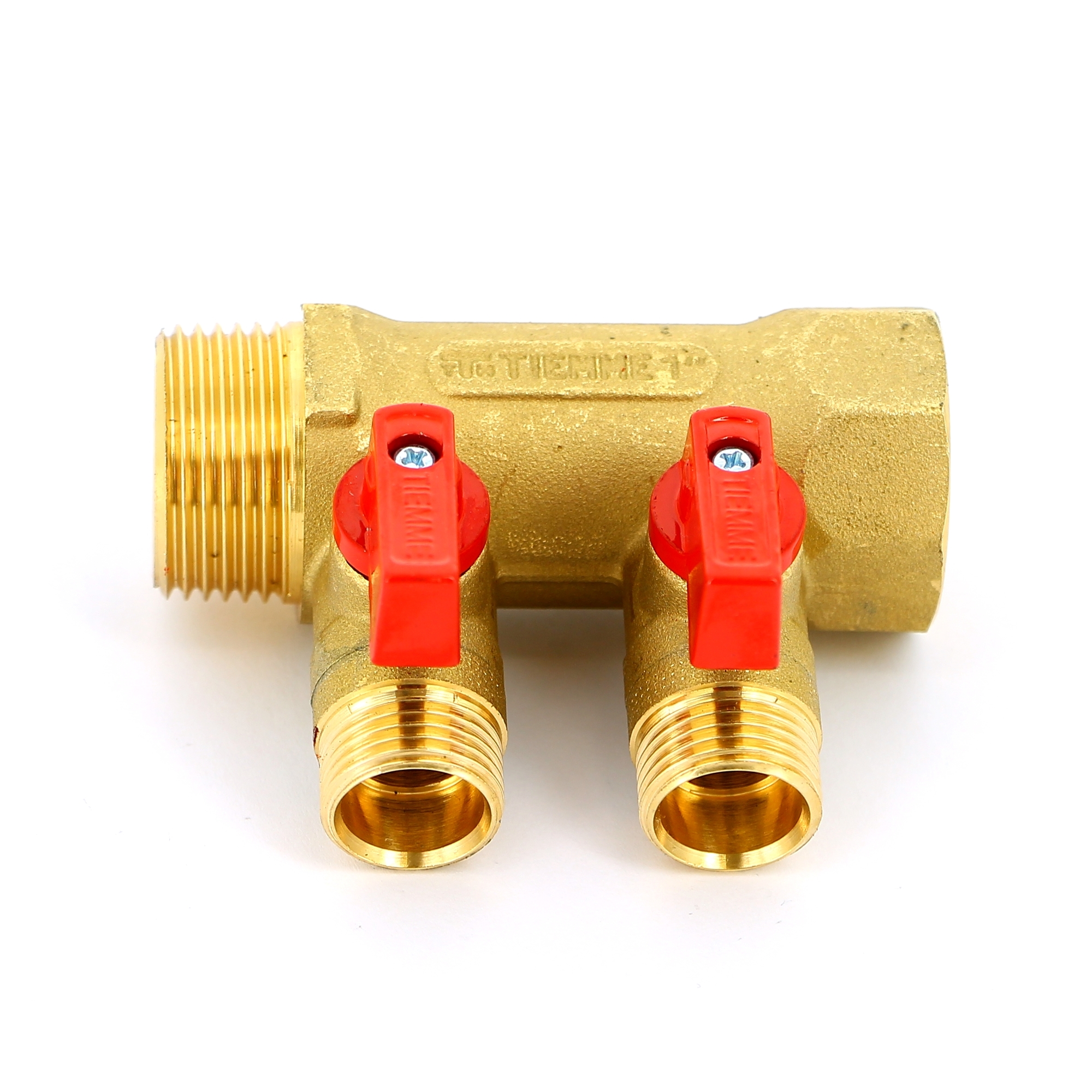 Коллектор НВ 1" с кранами TIEMME 2 выхода 1/2"Н 36мм 1820006