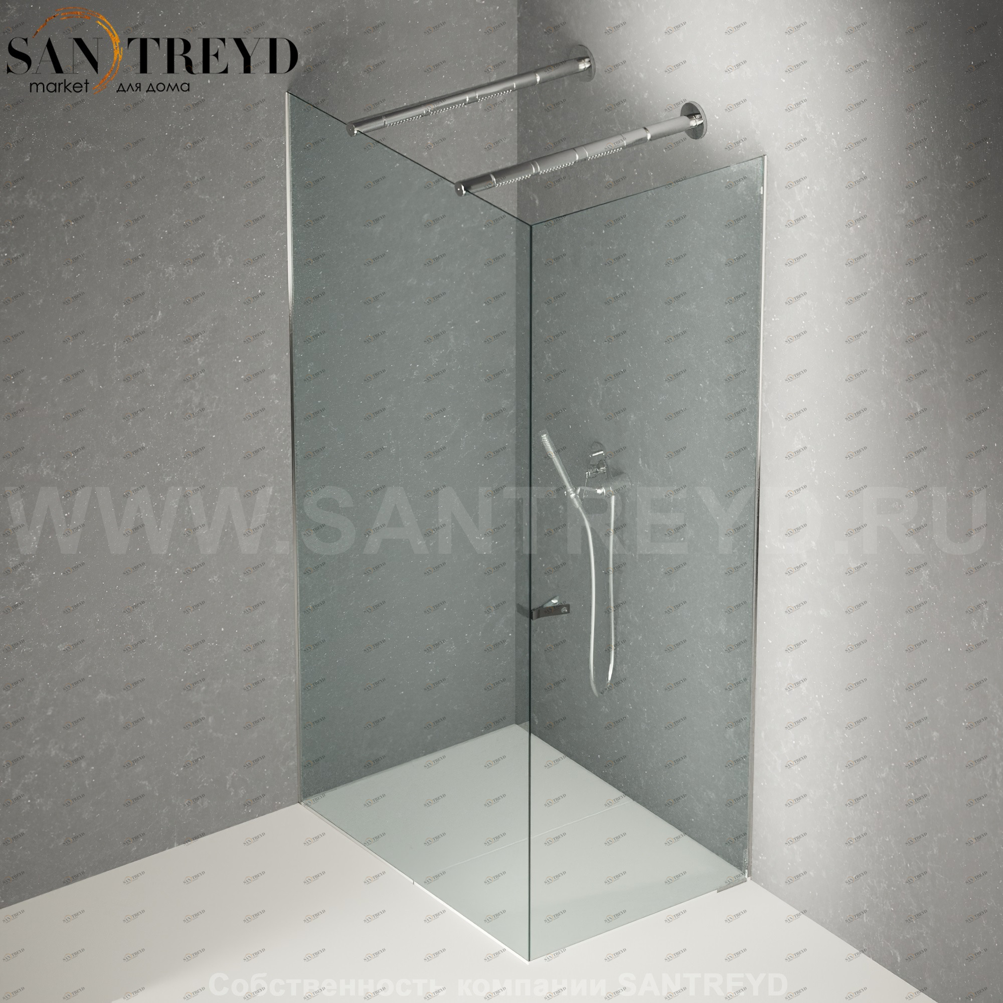 Душевое ограждение FLAT DX подрезаемое, стеклянная с дверью прозрачная перегородка с 2-мя держателями и встроенным душем. Размеры: глубина от 70 до 100 см, длина от 140 до 160 см Agape DXC370100140160LLO