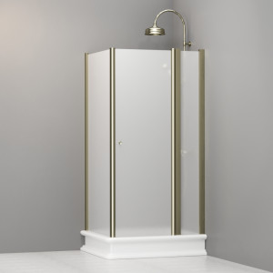 9142S1 Душевая кабина SX с распашной дверью и фиксированной боковой частью для душевого поддона 80x96 SX открывание со стороны 96, цвет Золотистый Kerasan RETRO Италия