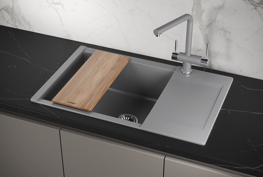 ES-7807, АЛЮМИНИУМ, кухонная мойка, кварц, ESTETICA GRANULA 7807-ST260