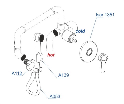 A01353 Встраиваемый комплект для биде со шлангом 150 см WasserKRAFT  - Вид №1