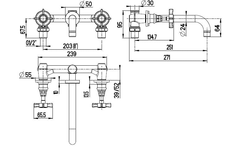 Настенный смеситель для раковины с 3 отверстиями Gaia Mobili Complements ARCH-00143558 - Вид №2