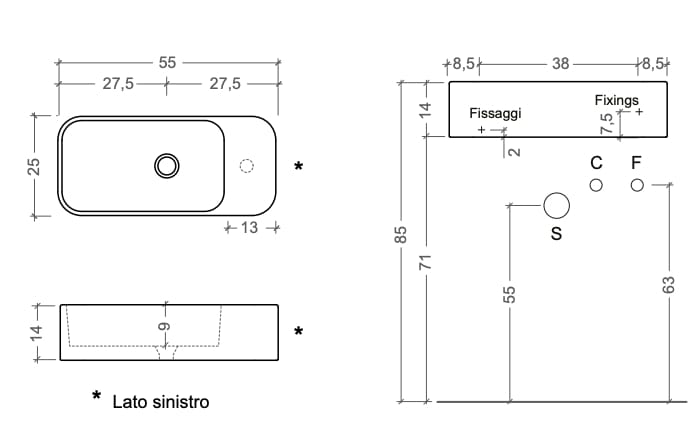 Керамическая подвесная прямоугольная одиночная раковина Nic Mini Living ARCH-00040675 - Вид №4