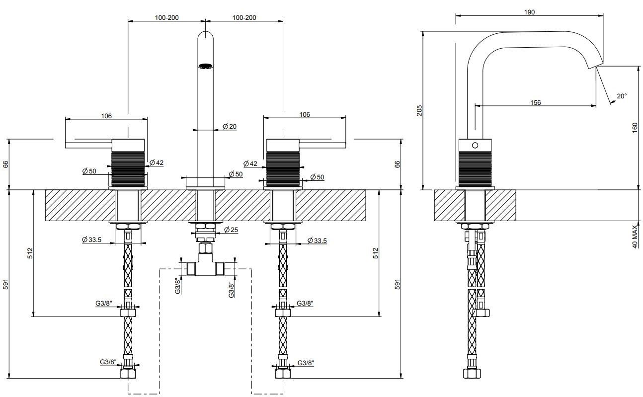 Смеситель для раковины с 3 отверстиями из нержавеющей стали Gessi Messi316 ARCH-00093270 - Вид №2