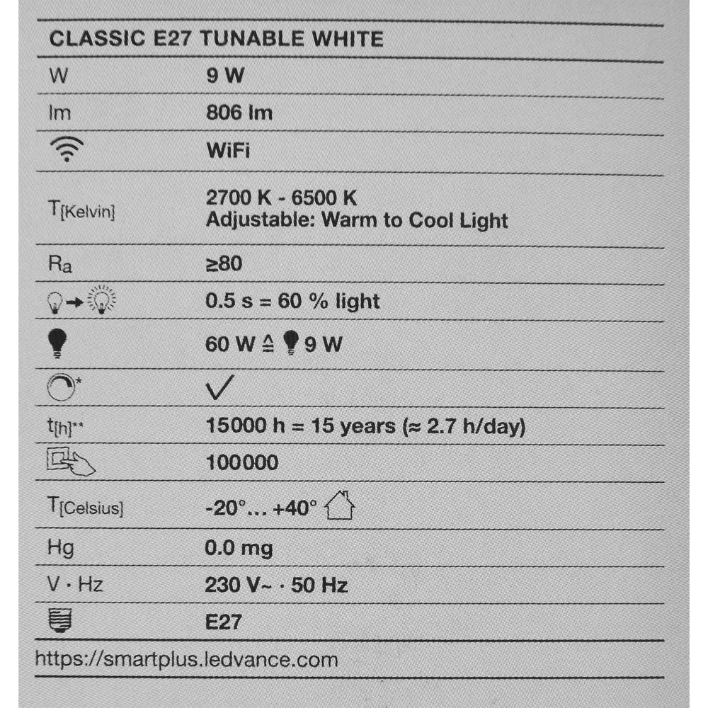 Лампа умная светодиодная Wi-Fi Osram Smart Plus E27 220-240 В 9 Вт груша матовая 806 лм, изменение оттенков белого LEDVANCE STLM-2029779 - Вид №6