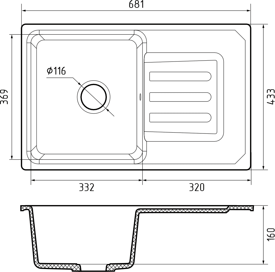 Кухонная мойка 680 GRANFEST SMART - Вид №1