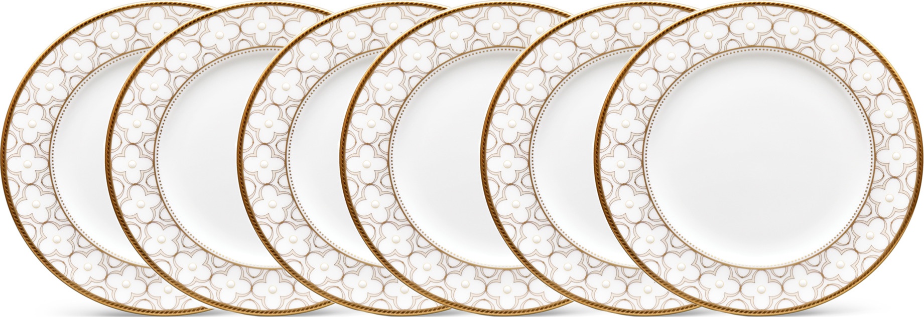 10665465 Noritake Набор из 6 тарелок десертных Noritake "Трефолио,золотой кант" 16,5см Фарфор костяной 