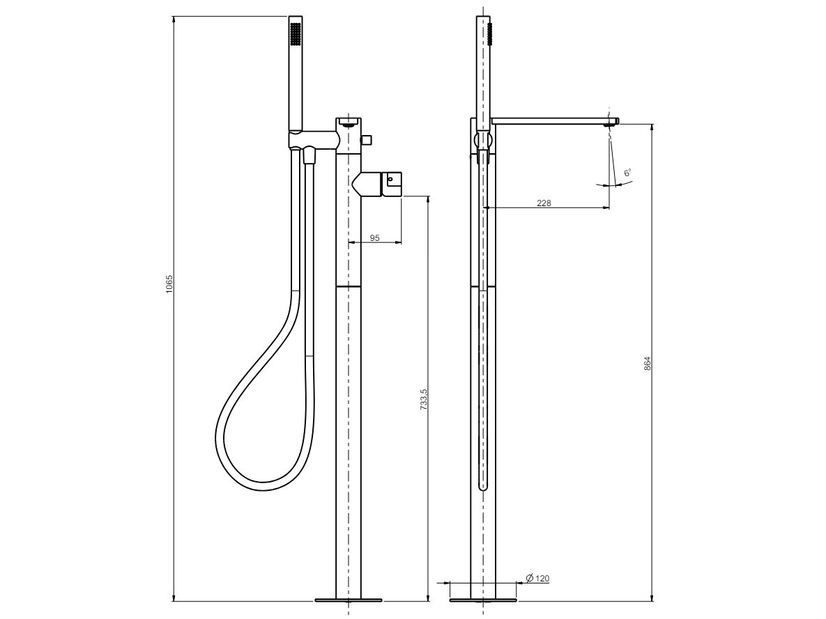 Однорычажный смеситель для ванны из нержавеющей стали с ручным душем Rubinetterie Frattini Borgia ARCH-00015143 - Вид №2