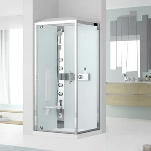 Novellini. Душевая кабина термостатическая 90x90 GF90 HYDROMASSAGE с низким душевым поддоном, серебристым профилем и крышей GLAX 3