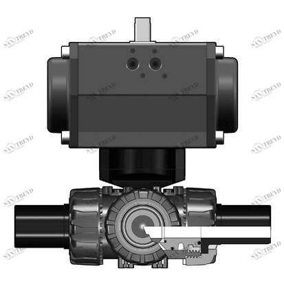 SANIT 227454030101063 3-ходовой шаровой кран ТКД, ПП, д 20 - 63 г, ПЭ Л.С. гнездо, Т отверстия, С.А 