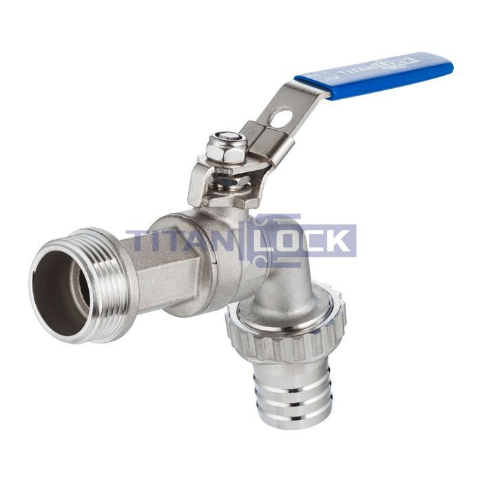 Кран шаровый водоразборный со штуцером, резьба BSP 3/4", нерж.сталь, TL75BCV TITAN LOCK  - Вид №1