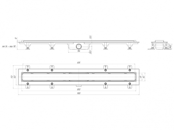 Трап пластиковый линейный Штиль 850х62, выпуск 40 мм TL1185G АНИ пласт 201728 - Вид №1