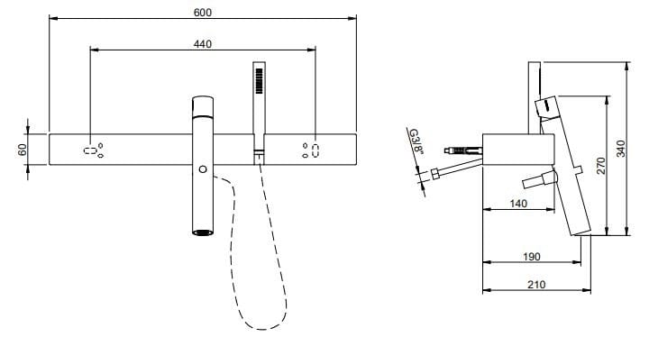 Однорычажный смеситель для ванны с ручным душем Rubinetterie Treemme блок ARCH-00100780 - Вид №2
