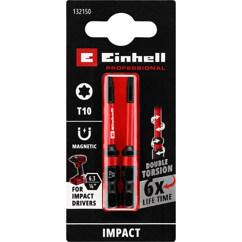 Бита ударная магнитная Einhell 132150 T10x60 мм, 2 шт STLM-2072023