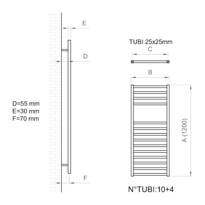 Настенный хромированный стальной полотенцесушитель с горячей водой Ercos Square ARCH-00081570 - Вид №2