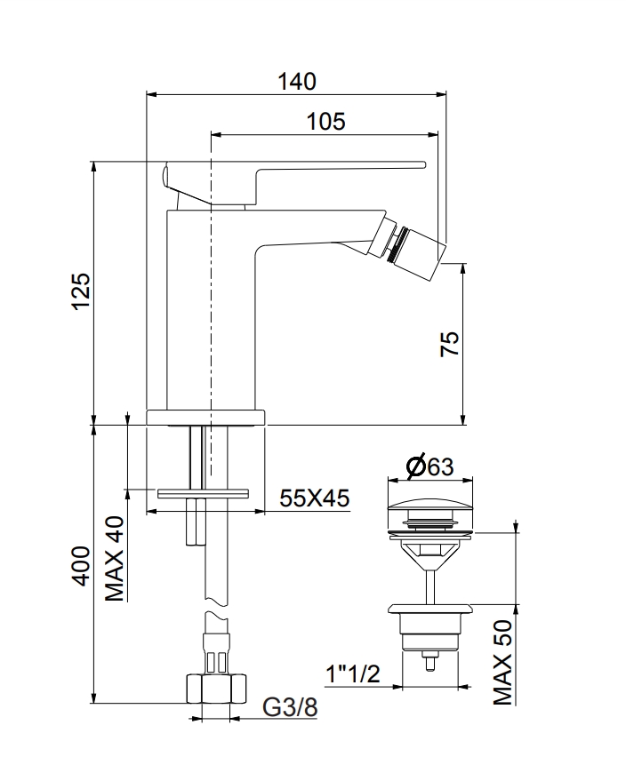 100BB8535 Смеситель для биде , белый Fiore Kube - Вид №2