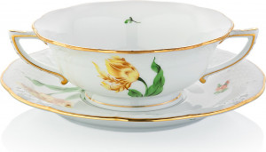 1051727 Herend Чашка суповая с блюдцем 360мл "Китти" (желтая) Фарфор