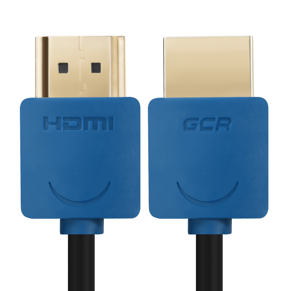 GCR-51587 кабель slim 1.0m hdmi 2.0, синие коннекторы slim, od3.8mm, hdr 4:2:2, ultra hd, 4k 60 fps 60hz, 3d, audio, 18.0 гбит/с , 32/32 awg, Greenconnect Santreyd  - Вид №1