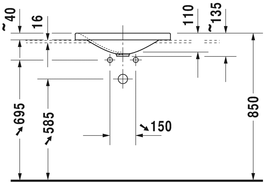 0377550000 Накладная раковина под столешницу  овальная Duravit P3 Comforts - Вид №3