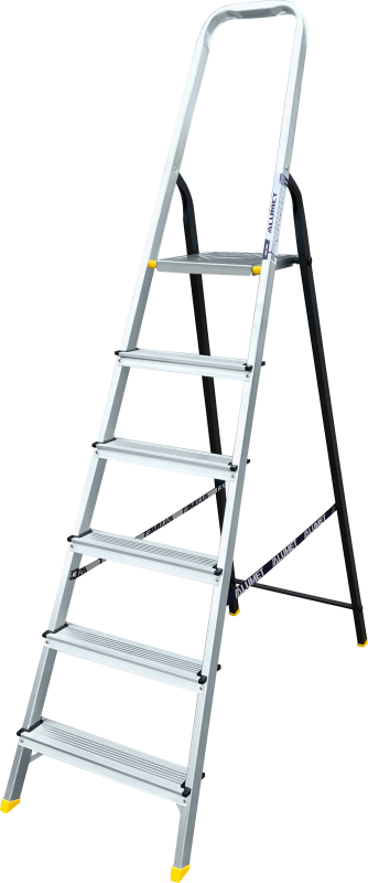 Стремянка комбинированная усиленная, алюминиевая со стальной задней ногой 6 ст.