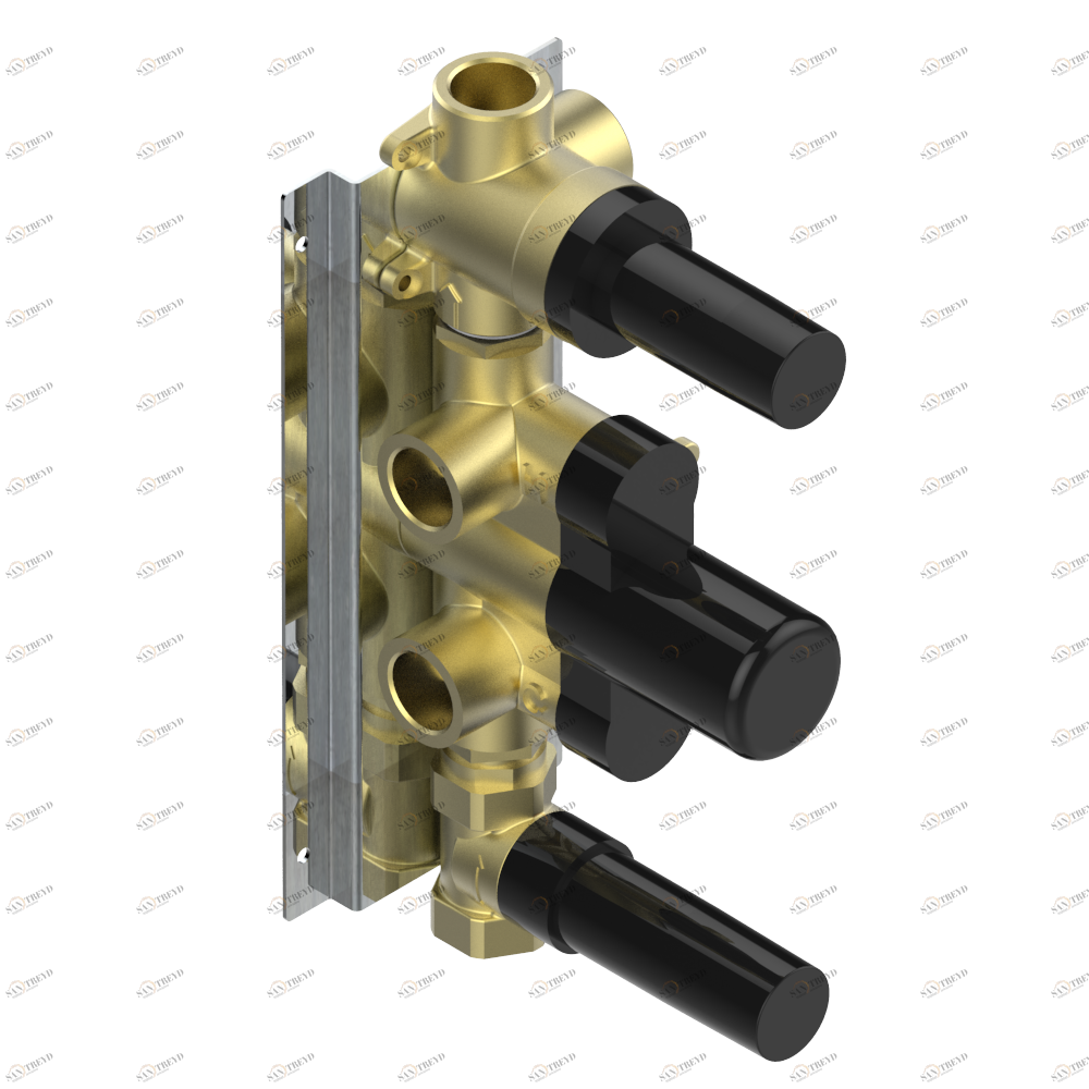 D1A-1410A Скрытая часть термостатического смесителя с запорным вентилем и 2-ходовым дивертором — без накладной гарнитуры Thg-paris Elliott Без отделки 