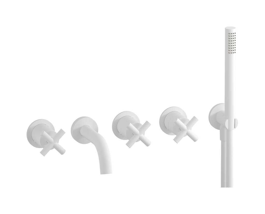 Настенный смеситель для ванной на дивертером и душевым гарнитуром. WE ARE IB yp310cc Matt White WOW