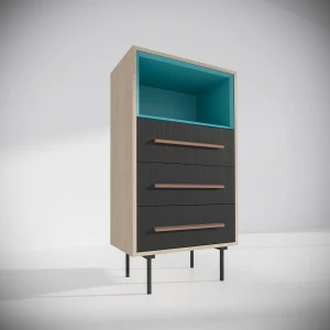 Тумба высокая деревянная 120х60 см коричневая с бирюзовым Модуль-J BRAGIN DESIGN TUBE 00-3862394 Голубой;коричневый