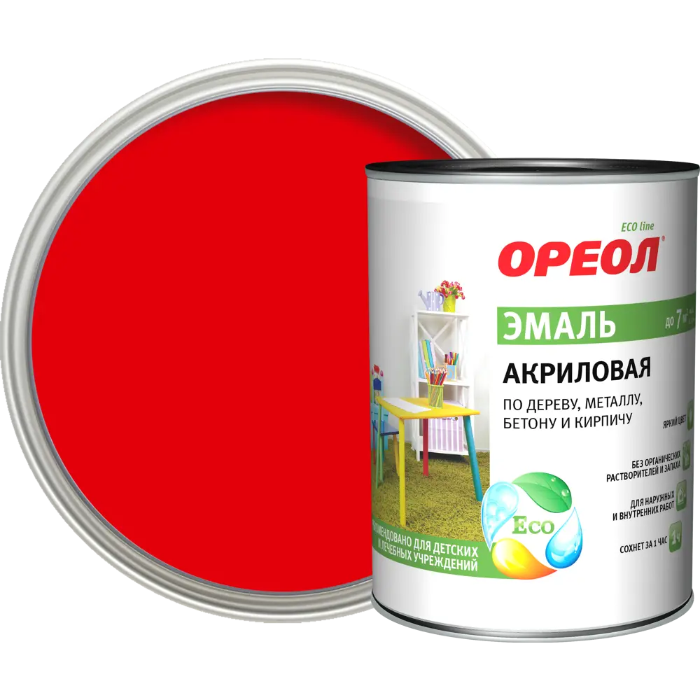Эмаль акриловая Ореол глянцевая цвет красный 0.9 кг STLM-2015289