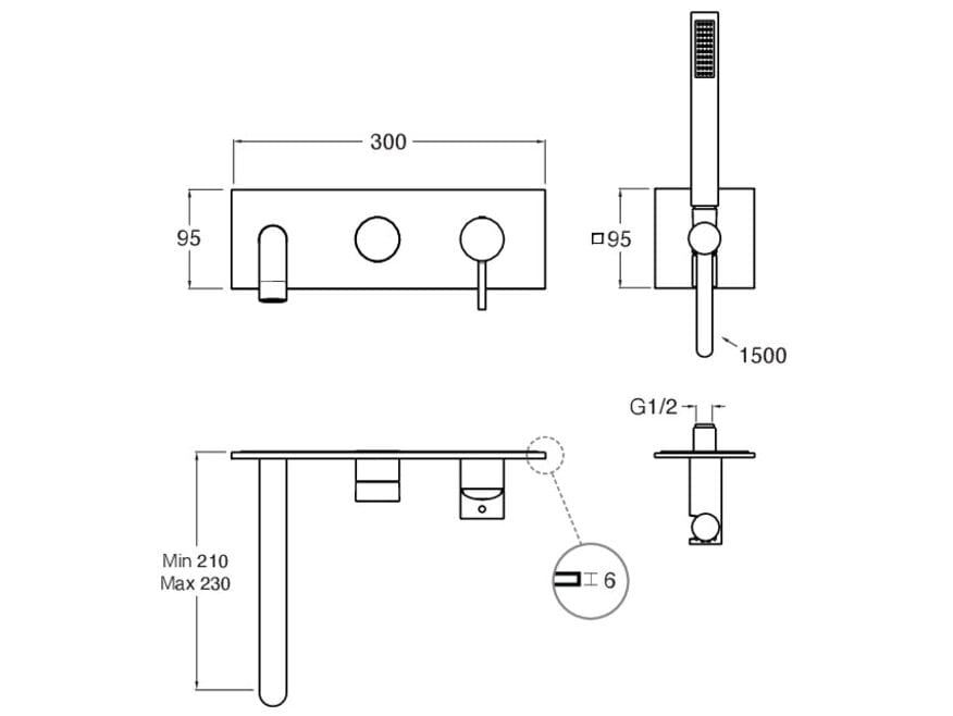 Настенный однорычажный набор для ванны с ручным душем CRISTINA Rubinetterie Phi ARCH-00053341 - Вид №2