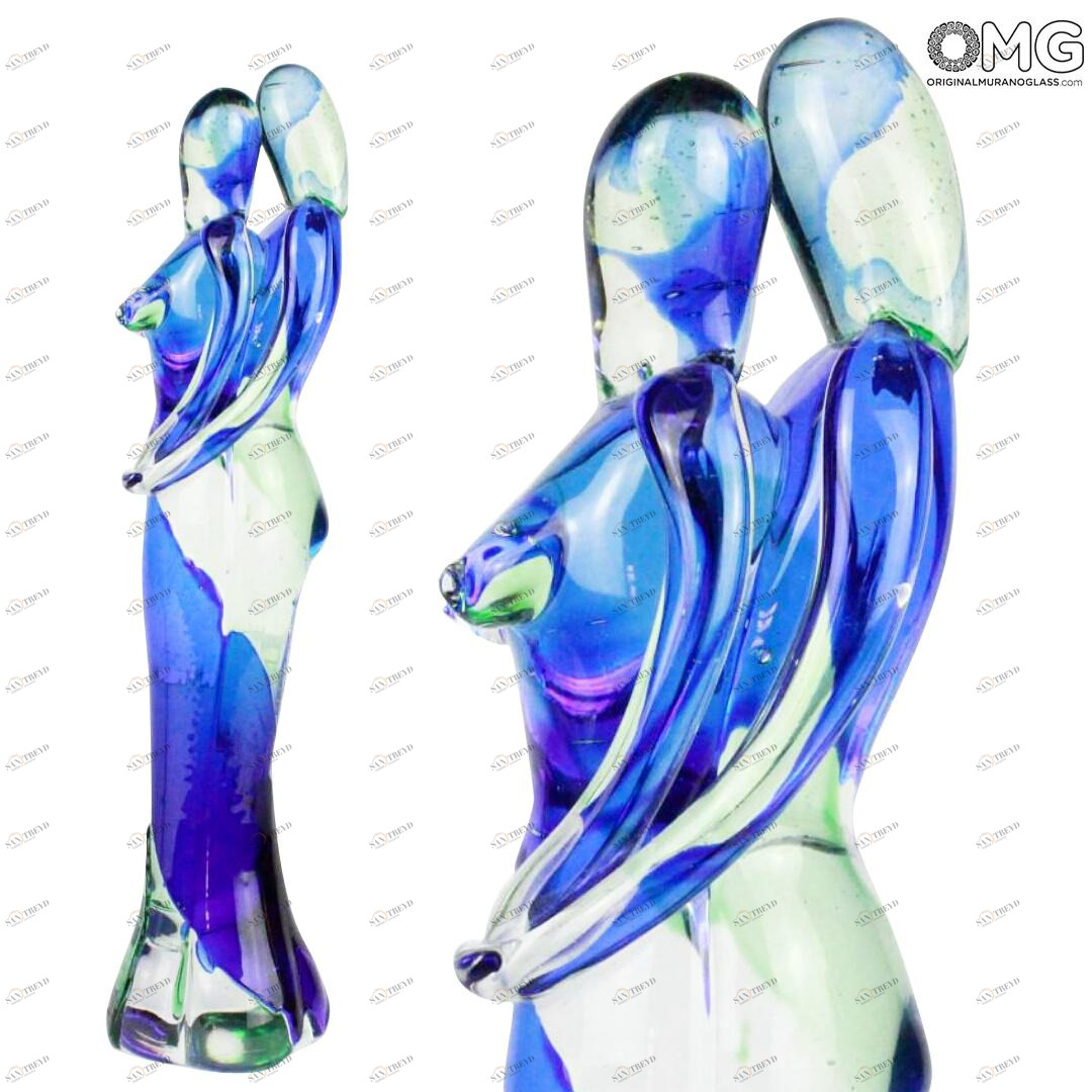 1054 ORIGINALMURANOGLASS Скульптура Объятие влюбленных - Amore Blu Verde - муранское стекло OMG 10 см 