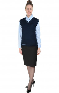 62524 Жилет трикотажный женский темно-синий с голубым  Одежда для официантов  размер 44-46