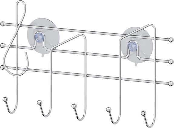 GHI 011 Планка с 5-ю крючками на вакуумных присосках 29 cm SORCOSA Plain