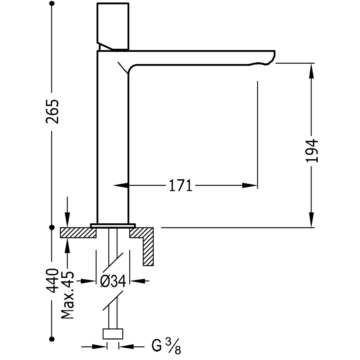 МАКСИМАЛЬНО Высокий смеситель для умывальника с одной ручкой-06120304 TRES  - Вид №1
