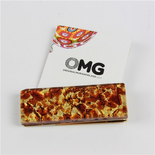 1724 ORIGINALMURANOGLASS Зажим для денег из янтарного муранского стекла с золотом 24 кт  см  - Вид №1