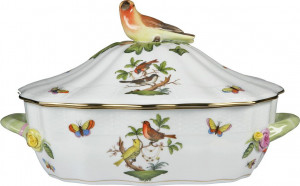 74354 Herend Блюдо для горячего с крышкой 2,6л "Ротшильд" (с птичкой) Фарфор