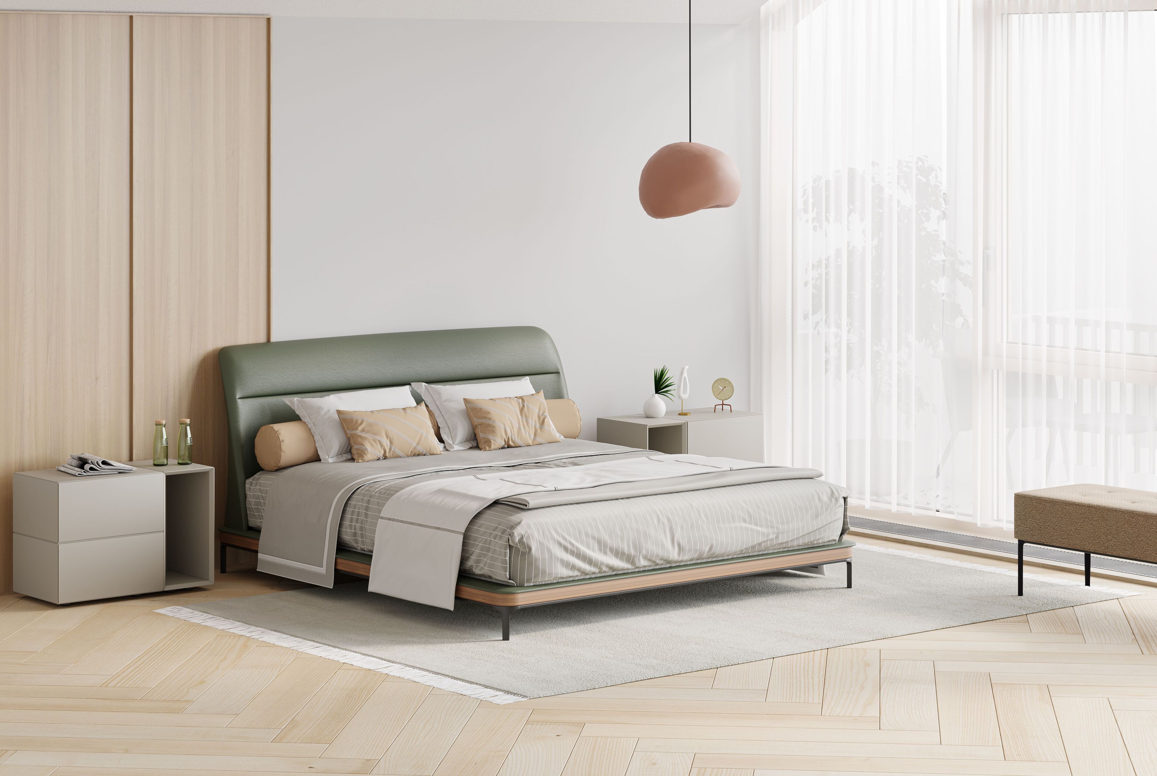 Кожаная двуспальная мягкая кровать Ersa LUCID ARCH-00111708 - Вид №1