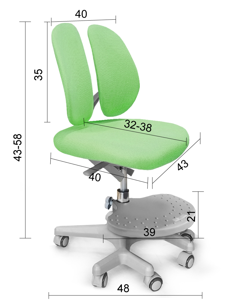 Кресло детское на колесиках зеленое Mio-2 MEALUX EVO  00-3947291 Зеленый Santreyd  - Вид №1