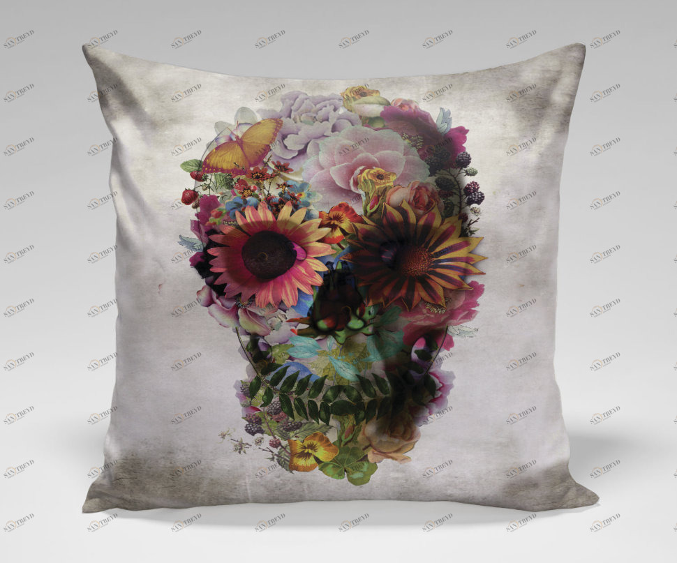 Подушка Flower Skull by Ali Gulec ICON DESIGNE РИСУНОК, ЛИЦА 119862 Белый 