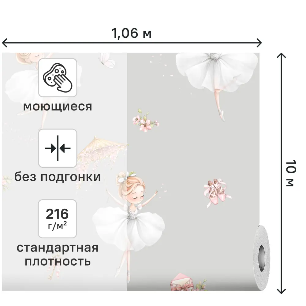 Обои флизелиновые Артекс Балерины серые 1.06 м 11498-02 STLM-2112578 - Вид №1