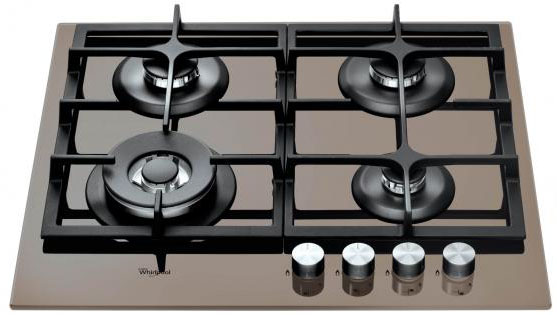 GOA 6425/S Встраиваемые газовые панели / газ, 60см, газ на стекле, автоподжиг, газ-контроль, чугунные решетки, форсунки для баллонного газа (g30) в комплекте, сатиновая бронза Whirlpool Santreyd 