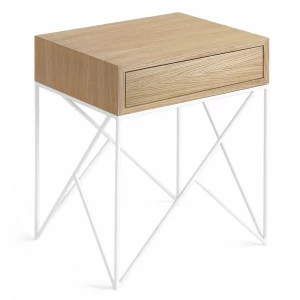 Тумбочка прикроватная для спальни темный дуб с белыми ножками Prince INTELLIGENT DESIGN  260972 Бежевый;дуб сонома