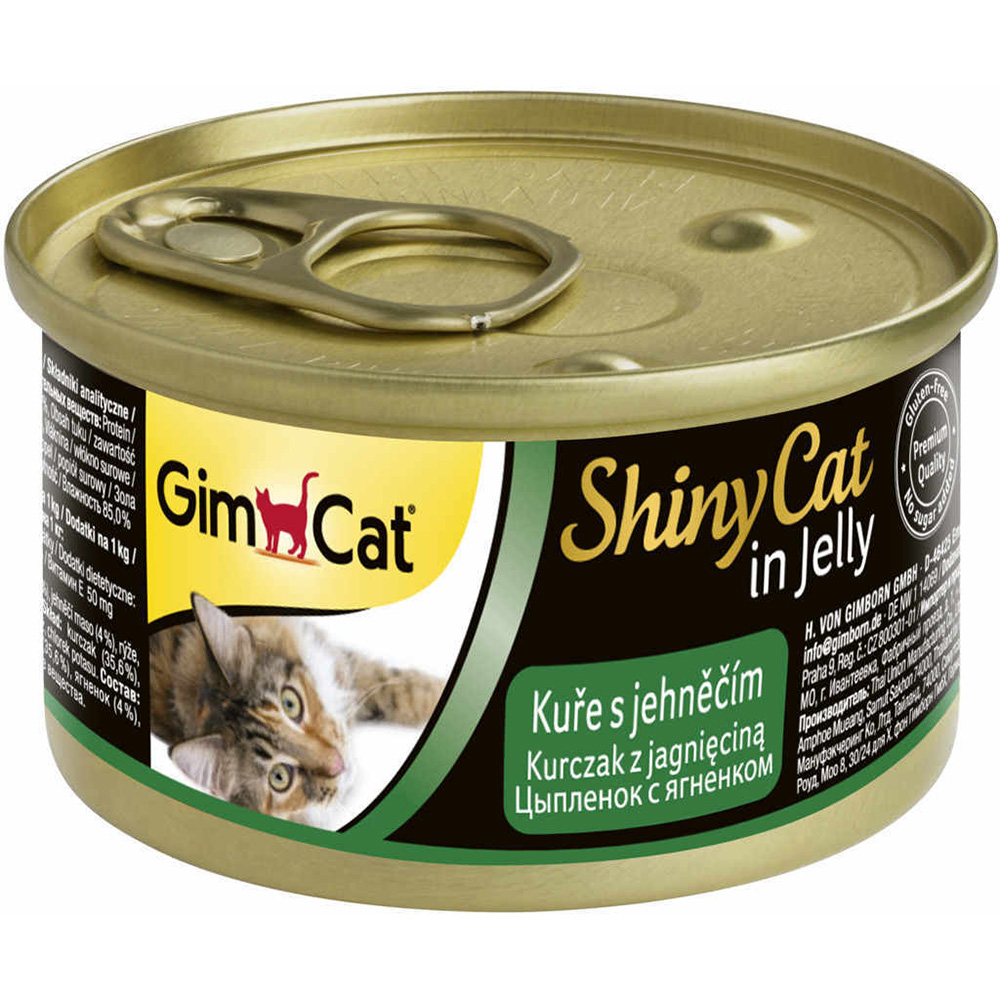 ПР0055464 Корм для кошек GIMCAT ShinyCat цыпленок с ягненком банка 70г GIMBORN 
